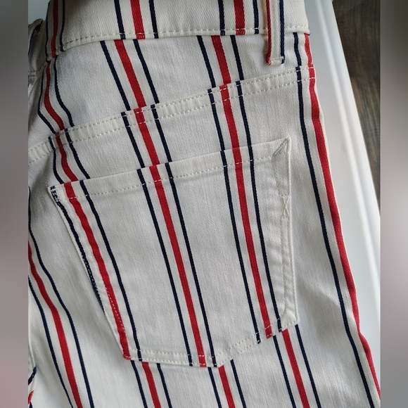 Express Women's High Waisted Striped Button Fly Cropped Wide Leg Jeans Stretch - Picture 6 of 17